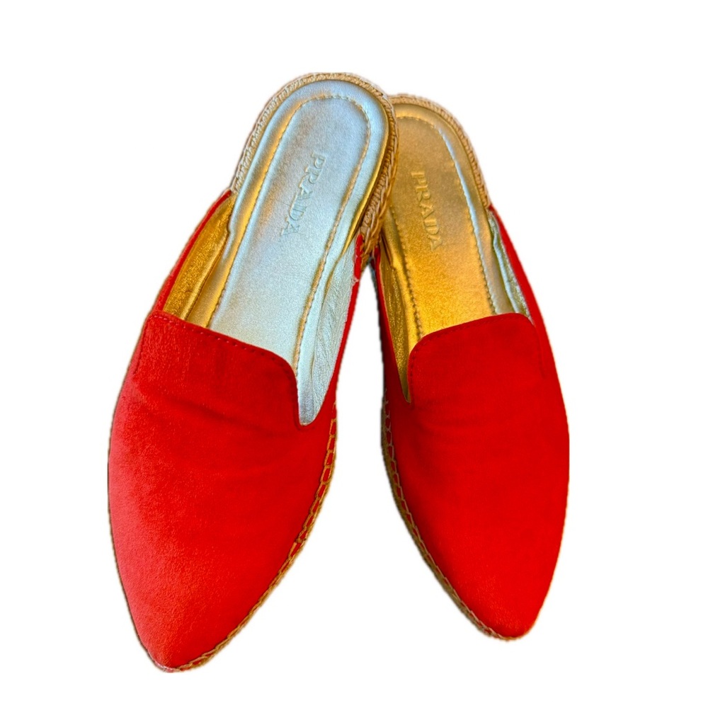Prada Vibrant Red Suede Espadrille Mules